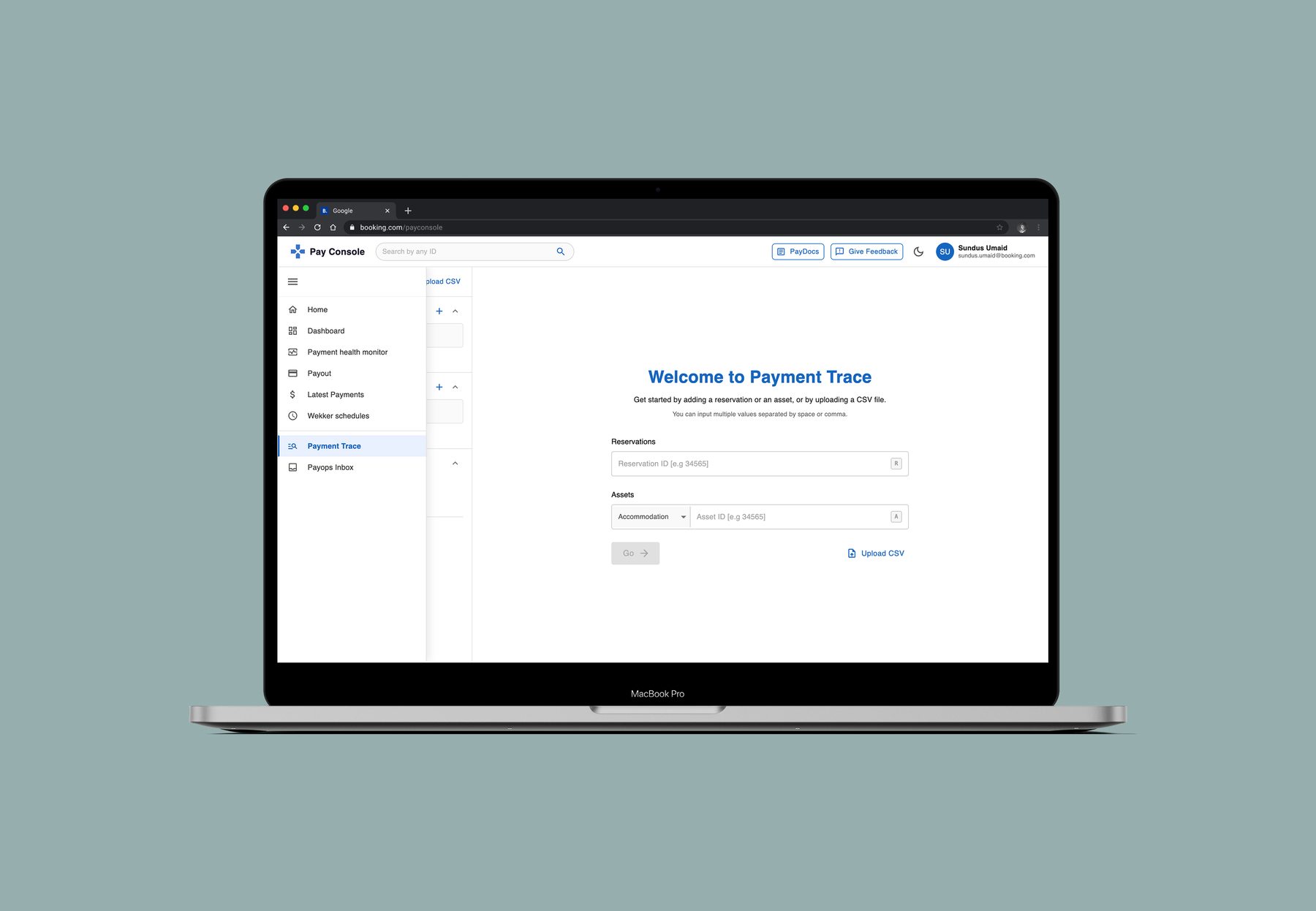 Paytrace prototype screen 1